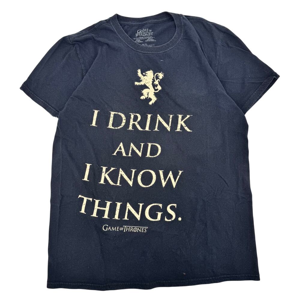Game of Thrones Shirt Mens Medium Black I Drink And I Know Things HBO Lion Tee